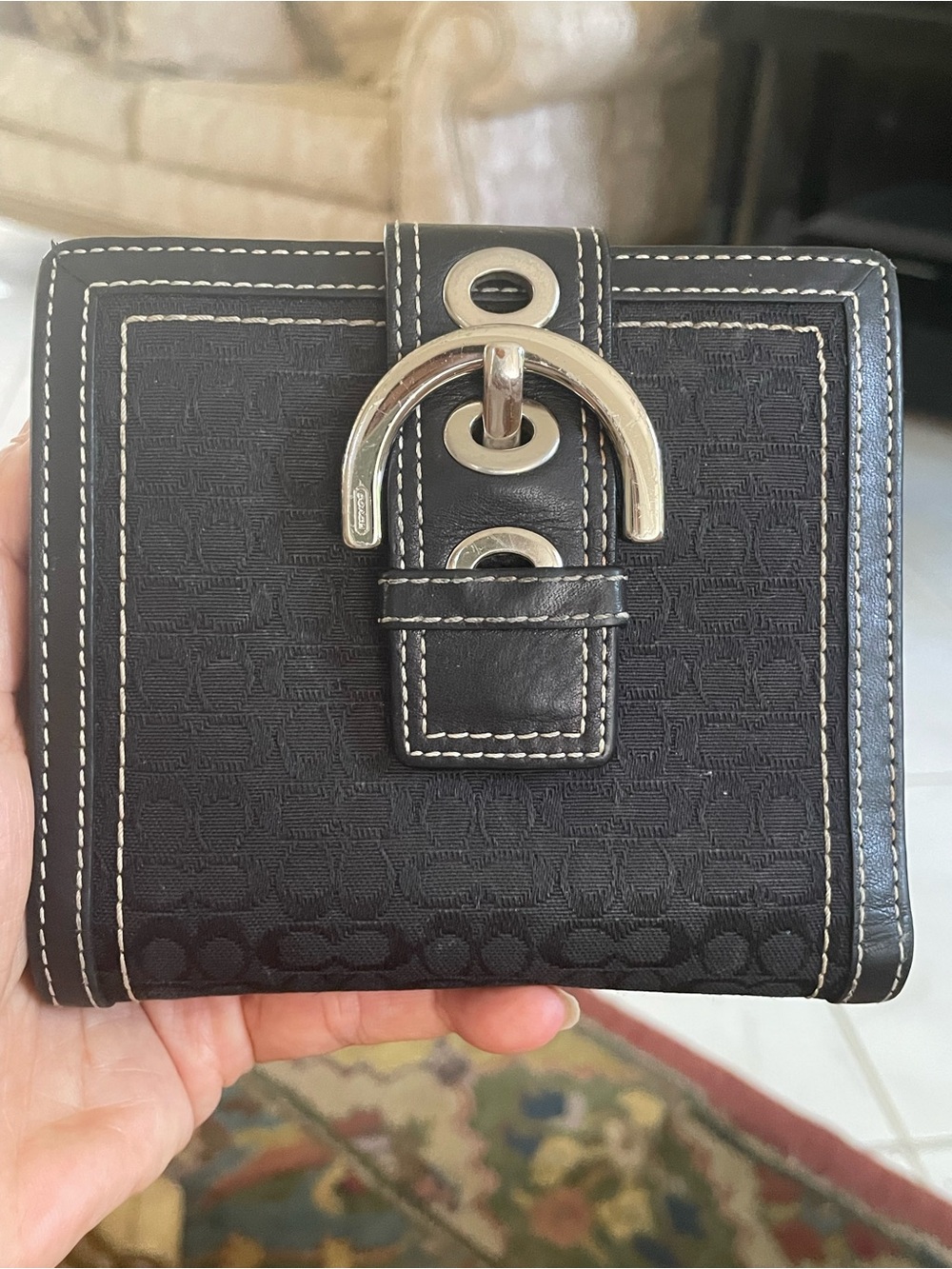 Vintage Coach Signature Jacquard/Leather Black Wallet